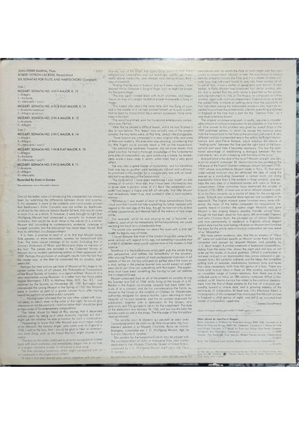 Mozart / Jean-Pierre Rampal, Robert Veyron-Lacroix – Six Sonatas For Flute And Harpsichord Lp fiyatları