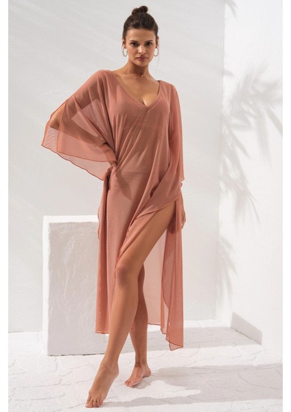 V Yaka Elbise Pareo Bronz 231803