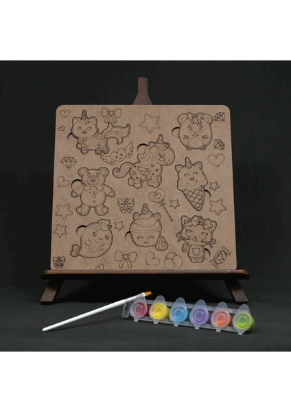 Oyna, Boya, Öğren Ahşap Sevimli Unicorn ve Arkadaşları Seti