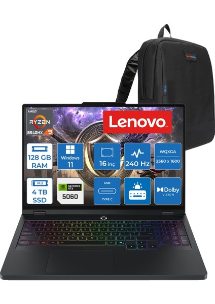 Legion Pro 5 16ADR10 Amd Ryzen™ 9 8940HX Aı 128GB Ddr5 4tb SSD RTX5060/8GB 115W 16" Wqxga (2560X1600) IPS 500NITS 240Hz Hdr™ 400 WIN11HOME Gaming Bilgisayar 83LT005RTRH40+ZETTAÇANTA
