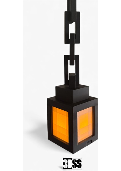 Minecraft Işık Feneri | LED Mum Dahil | Dekoratif Askılı Masaüstü Lamba | Minecraft Fener