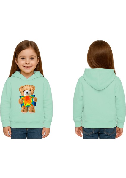 Unisex Ayıcık Bear Baskılı Çocuk Kapşonlu Swaetshirt 3 Iplik Şardonlu