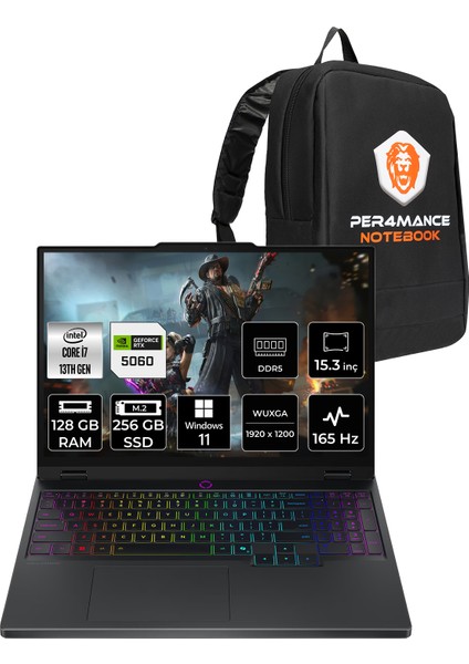 Legion 5 Intel Core I7 13650HX 128GB 256GB SSD RTX5060/8GB 115W 15.3" Fhd+ 165Hz W11H Taşınabilir Bilgisayar & Per4 Çanta 83LY00B7TRP396