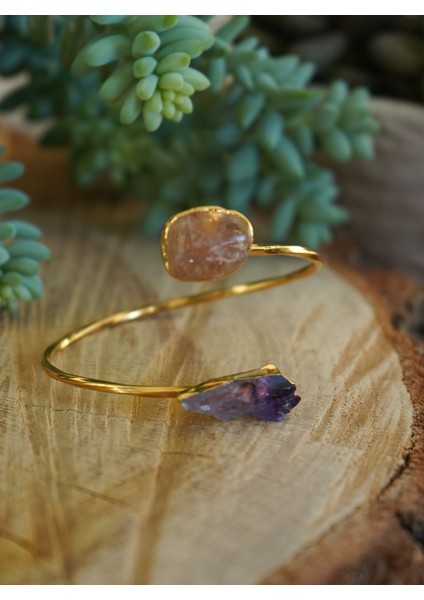 Doğal Taş Ametist ve Sitrin Ayarlanabilir Helen Bileklik