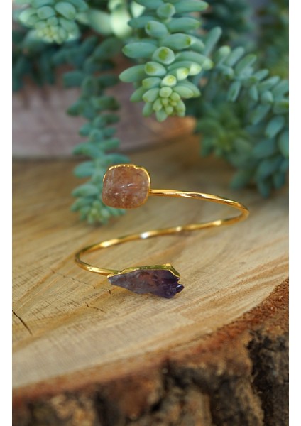 Doğal Taş Ametist ve Sitrin Ayarlanabilir Helen Bileklik fiyatları