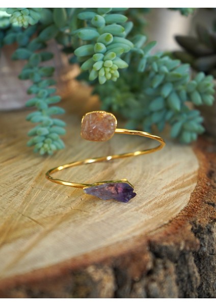 Doğal Taş Ametist ve Sitrin Ayarlanabilir Helen Bileklik modelleri