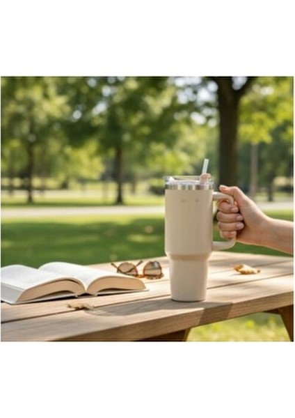 Move Bej Pipetli Termos Bardak 1,2 Litre Çift Katmanlı İzolasyonlu Paslanmaz Çelik indirimleri