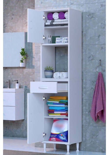 Leno Tek Kapaklı 40 cm Düzenleyici Dolap Banyo/mutfak Dolabı 40X173X32,5 cm Beyaz Dolap