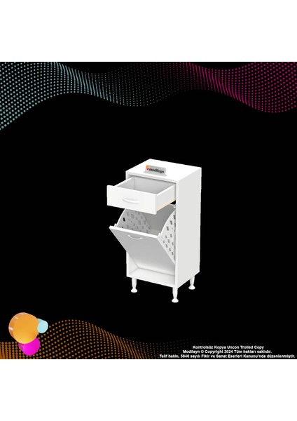 Asil 35 cm Kirli Çamaşır Sepetli Banyo Dolabı 1 Çekmeceli Mutfak Çok Amaçlı Dolap 35X88X32,5 cm