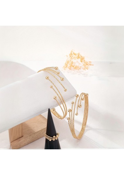 Altın Rengi Top Detaylı Bileklik, Pazu Bandı ve Yüzük | Kelepçe Model Set fırsatları