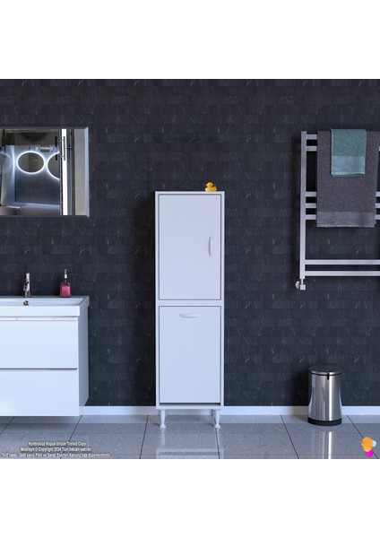 Miretta Üst Bölme Kapaklı Altı Kirli Sepetli Dolap 35 cm Genişlik Beyaz 35X138X32,5 cm Dolap fırsatları