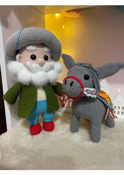Nasreddin Hoca ve Eşeği 28 cm Organik Amigurumi Bebek