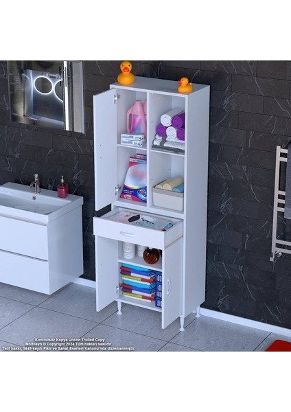 Vellum Beyaz Dolap 55X173X32,5 cm Ebatlarında Çok Fonksiyonlu 55 cm Genişlikte Banyo Dolabı indirimleri