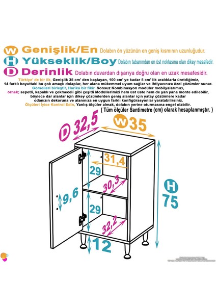 Arden 35 cm Beyaz 2 Bölmeli Banyo Düzenleyici Dolap 1 Raflı Çok Amaçlı Mutfak Dolabı 35X75X32,5 cm fiyatları