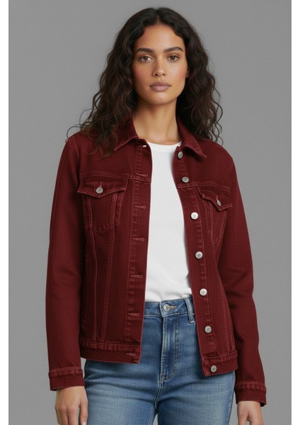 Kadın Rahat Kesim Çift Cepli Denim Kot Ceket