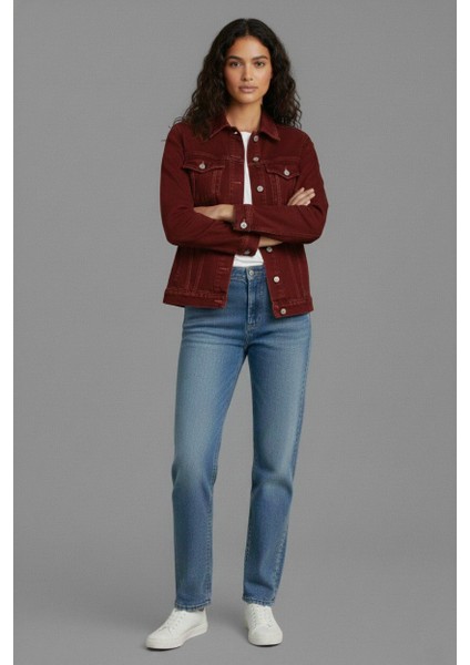 Kadın Rahat Kesim Çift Cepli Denim Kot Ceket modelleri