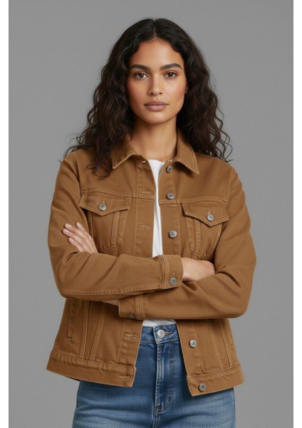 Kadın Rahat Kesim Çift Cepli Denim Kot Ceket