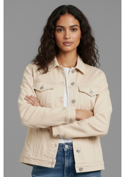 Kadın Rahat Kesim Çift Cepli Denim Kot Ceket