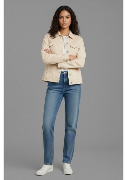 Kadın Rahat Kesim Çift Cepli Denim Kot Ceket modelleri
