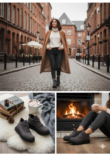 Kadın Kalın Taban Kürk Astarlı Bağcıklı Bot