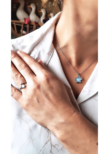 Kadife Kutulu Yıldız Figürlü Çelik Kolye Yüzük Set fiyatları