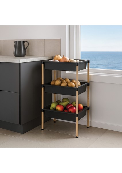 3 Katlı Patates & Soğanlık, Katlı Sebzelik, Oyuncak Sepeti, Banyo Düzenleyici Raf