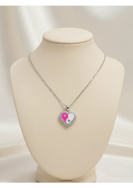 925 Ayar Gümüş Yin Yang Kalp Tasarım – 3 Farklı Renk Seçeneği – Zirkon Taşlı