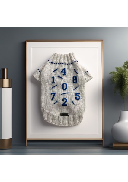 Köpek Için Beyaz Mavi Rakamlı Kazak