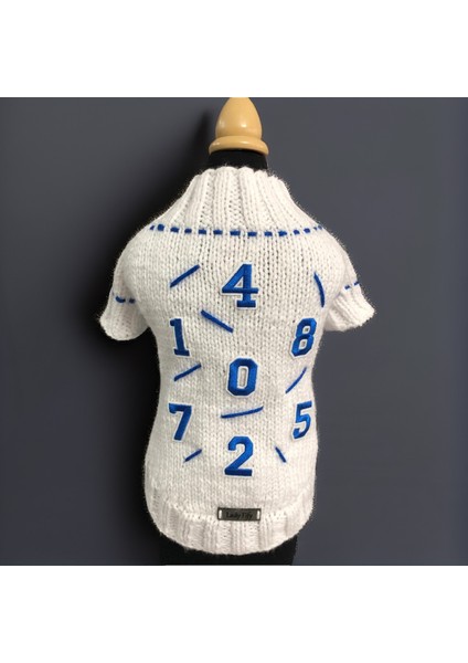 Köpek Için Beyaz Mavi Rakamlı Kazak