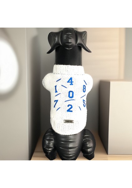 Köpek Için Beyaz Mavi Rakamlı Kazak