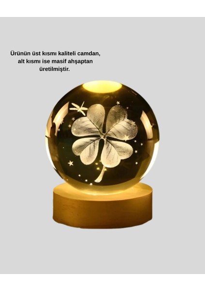 Bitki Temalı LED Işıklı Cam Küre Ahşap Standlı Modern Gece Lambası fiyatları