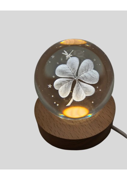 Bitki Temalı LED Işıklı Cam Küre Ahşap Standlı Modern Gece Lambası fırsatları