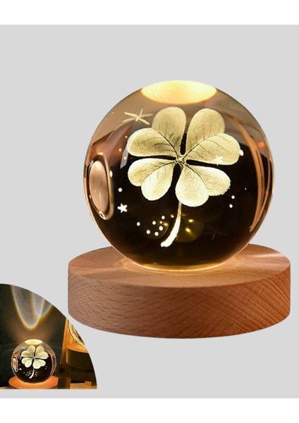Bitki Temalı LED Işıklı Cam Küre Ahşap Standlı Modern Gece Lambası indirimleri