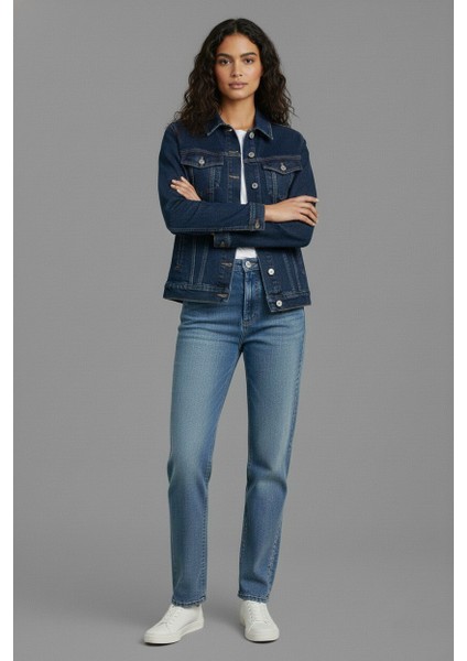 Kadın Rahat Kesim Çift Cepli Denim Kot Ceket modelleri