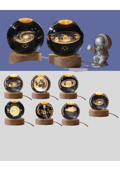 Usb’li 3D Astronot Kristal Küre – Modern Uzay Temalı Gece Lambası modelleri