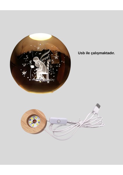 Usb’li Küçük Prens Işıklı Cam Küre Ahşap Altlıklı Dekoratif Lamba indirimleri