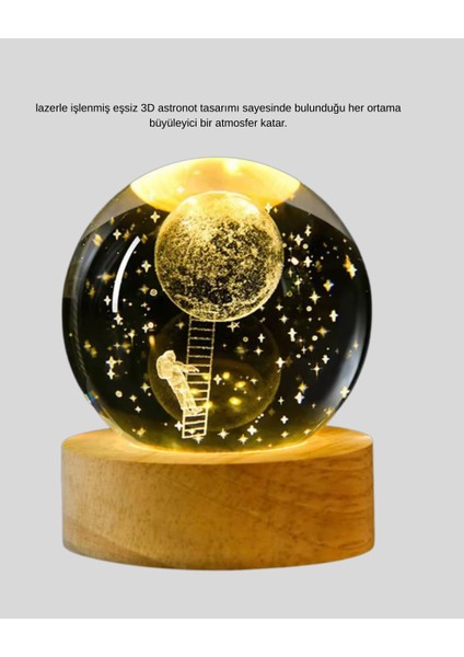 3D Astronot Kristal Küre Gece Lambası USB Ahşap Standlı Dekoratif Işık indirimleri