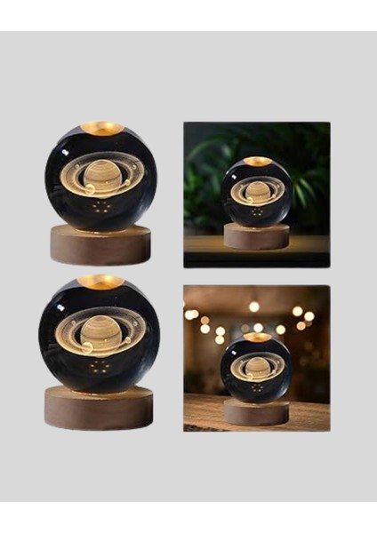 3D Satürn Gravürlü Kristal Küre Dekoratif LED Işıklı Gece Lambası modelleri