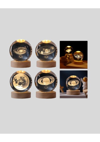 3D Satürn Gravürlü Kristal Küre Dekoratif LED Işıklı Gece Lambası fırsatları