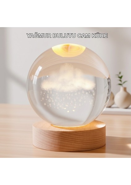 USB Bağlantılı 3D Kristal Yağmur Bulutu Lamba Ahşap Tabanlı Dekoratif Aydınlatma