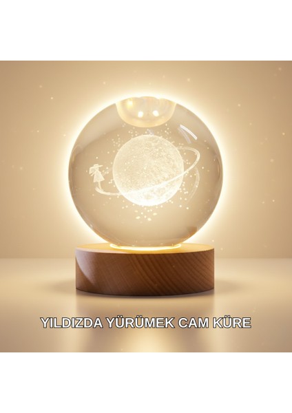 Ahşap Standlı Sarı Işıklı Dekoratif Küre Kız Figürü Tasarım