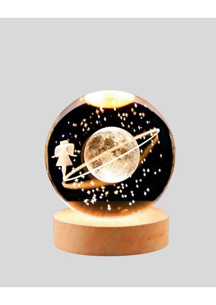 Ahşap Standlı Sarı Işıklı Dekoratif Küre Kız Figürü Tasarım modelleri