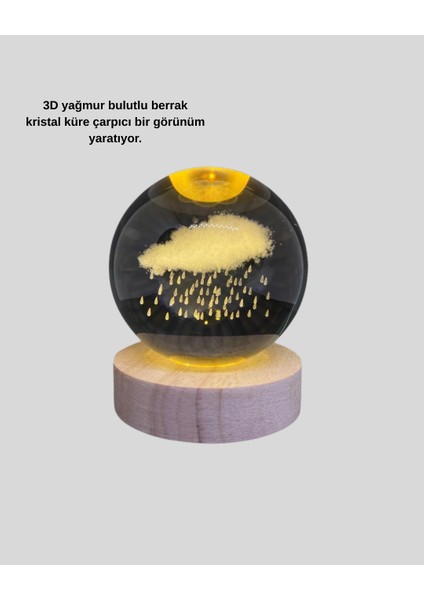 8 cm 3D Yağmur Bulutu Kristal Küre LED Gece Lambası Ahşap Standlı Tasarım Lamba modelleri