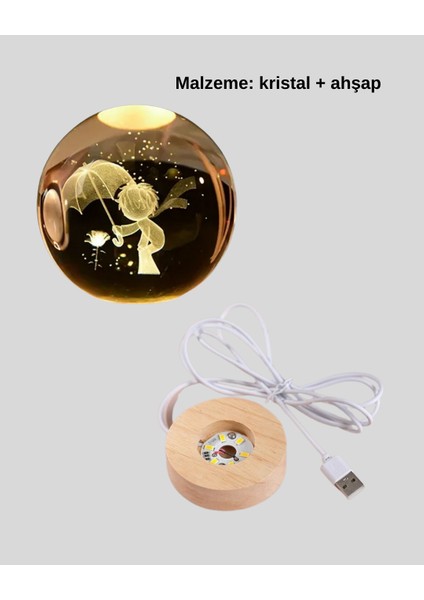 USB LED 3D Küçük Prens Kristal Küre Ahşap Standlı Gece Lambası fiyatları