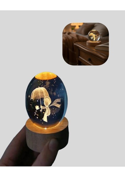 USB LED 3D Küçük Prens Kristal Küre Ahşap Standlı Gece Lambası modelleri