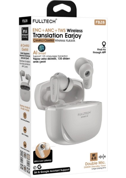 Fulltech FB28 Smart Aı Çevirmen Kulaklık Bluetooth 5.0 - 135 Dil Gerçek Zamanlı Çeviri fırsatları
