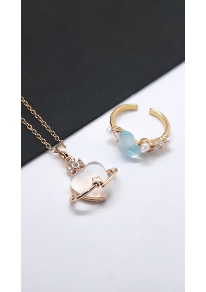 Kadife Kutulu Kalp Figür Çelik Kolye Yüzük Set modelleri