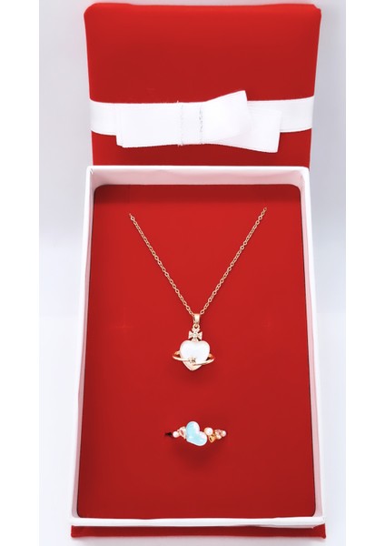 Kadife Kutulu Kalp Figür Çelik Kolye Yüzük Set fırsatları