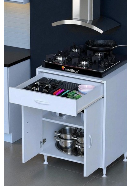 Valya Çekmeceli Beyaz 60 cm Genişlikte Mutfak Dolabı Ocak Alanlı 2 Bölmeli 60X88X56 cm Dolap