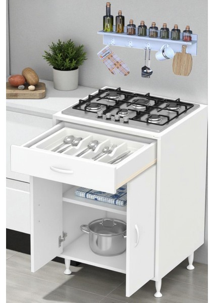 Yankı 56 cm Derinlik 65 cm Genişlikte Dolap Baharat Raflı Set Üstü Ocak Uyumlu 65X88X56 cm Dolap